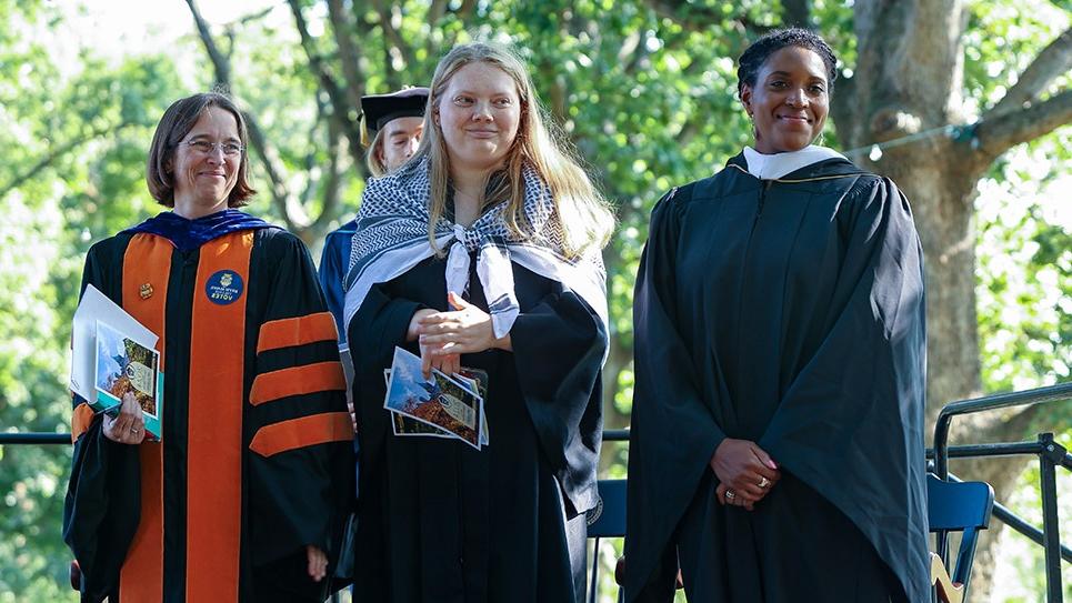 Convocation 2024 Cole Churchill '25, Serena Rose Gaskin GSSWSR, and Wendy Cadge