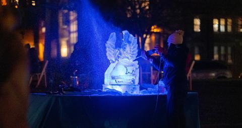 Winter Village ice sculpture of an owl.