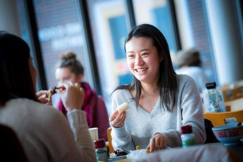 Student in New Dorm Dining Hall